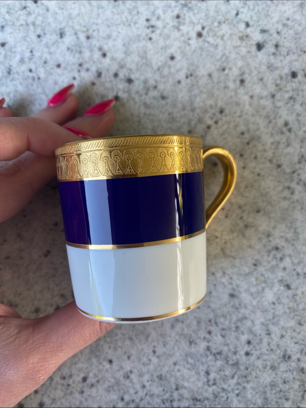 Mintons Gold-Trim Blue and White Porcelain Demitasse Cup